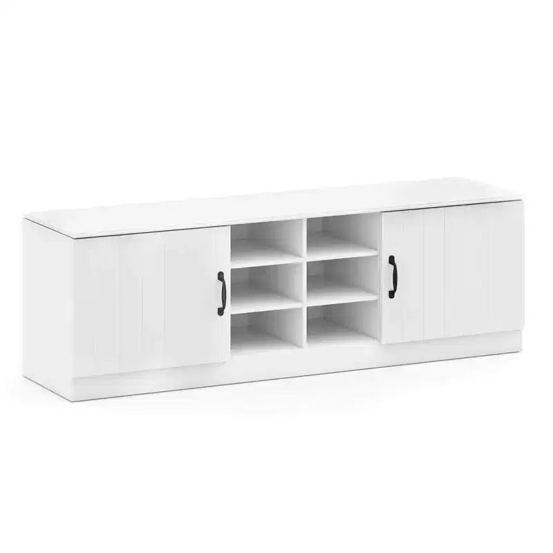 Banc à chaussures 2 portes avec étagères réglables et espace de rangement caché Naturel + Blanc/Blanc
