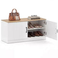 Costway 2-Door Shoe Bench wirh Adjustable Shelves Hidden Storage Space Natural + White/Whi5te