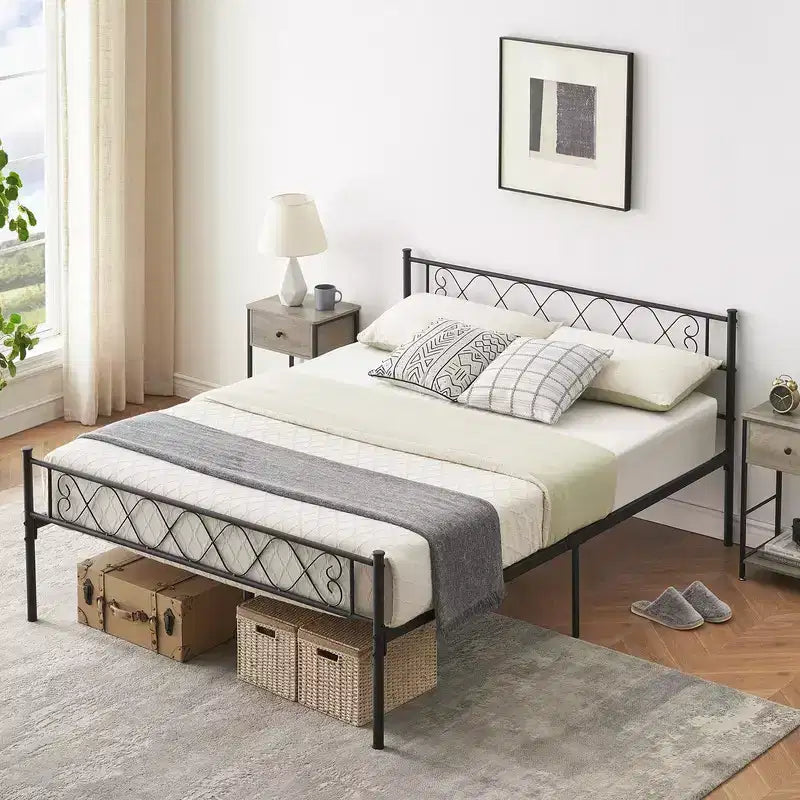 Queen Size Metal Bed Frame, Platform Bed Frame with Under Bed Storage, No Box Spring Needed, Noise-Free, Easy Assembly, Black