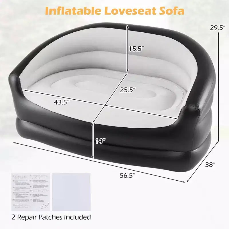 Canapé gonflable 2 places (1 ou 2 pièces) avec surface floquée et rustines de réparation pour événements éphémères, camping
