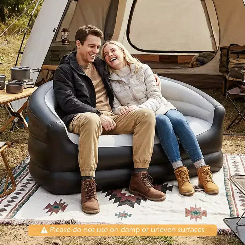Canapé gonflable 2 places (1 ou 2 pièces) avec surface floquée et rustines de réparation pour événements éphémères, camping