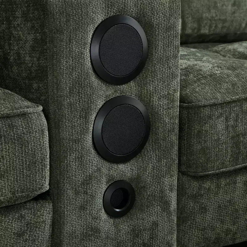 Canapé d'angle 126" avec console centrale, porte-gobelets, section en U, haut-parleurs Bluetooth intégrés et 2 poufs de rangement pour salon