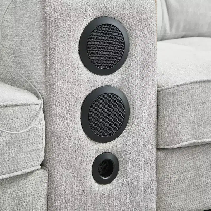 Canapé d'angle 126" avec console centrale, porte-gobelets, section en U, haut-parleurs Bluetooth intégrés et 2 poufs de rangement pour salon