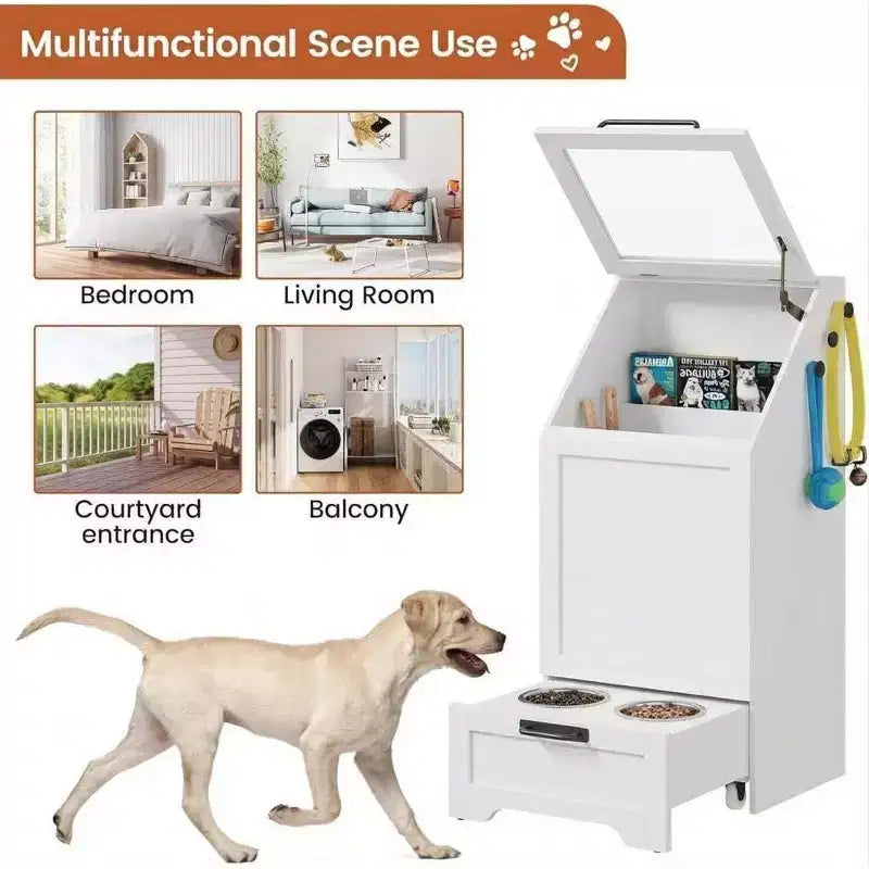 Station d'alimentation intégrée surélevée pour chien, distributeur de croquettes pliable pour chien, meuble d'alimentation moderne pour animaux de compagnie, pour cuisine, salle à manger