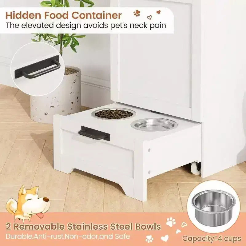 Station d'alimentation intégrée surélevée pour chien, distributeur de croquettes pliable pour chien, meuble d'alimentation moderne pour animaux de compagnie, pour cuisine, salle à manger