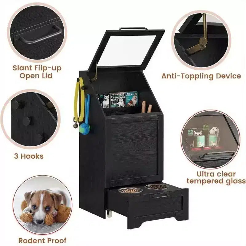 Station d'alimentation intégrée surélevée pour chien, distributeur de croquettes pliable pour chien, meuble d'alimentation moderne pour animaux de compagnie, pour cuisine, salle à manger