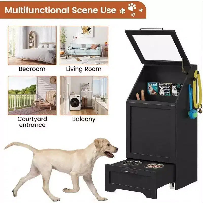 Station d'alimentation intégrée surélevée pour chien, distributeur de croquettes pliable pour chien, meuble d'alimentation moderne pour animaux de compagnie, pour cuisine, salle à manger