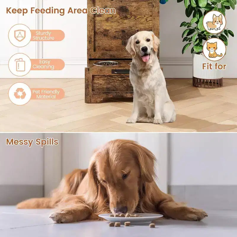 Station d'alimentation intégrée surélevée pour chien, distributeur de croquettes pliable pour chien, meuble d'alimentation moderne pour animaux de compagnie, pour cuisine, salle à manger