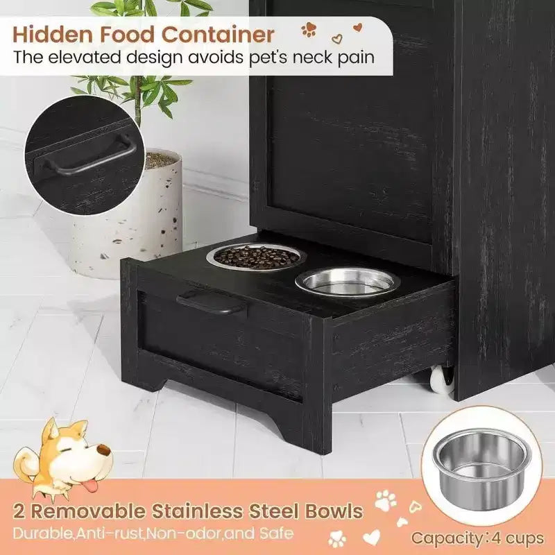Station d'alimentation intégrée surélevée pour chien, distributeur de croquettes pliable pour chien, meuble d'alimentation moderne pour animaux de compagnie, pour cuisine, salle à manger