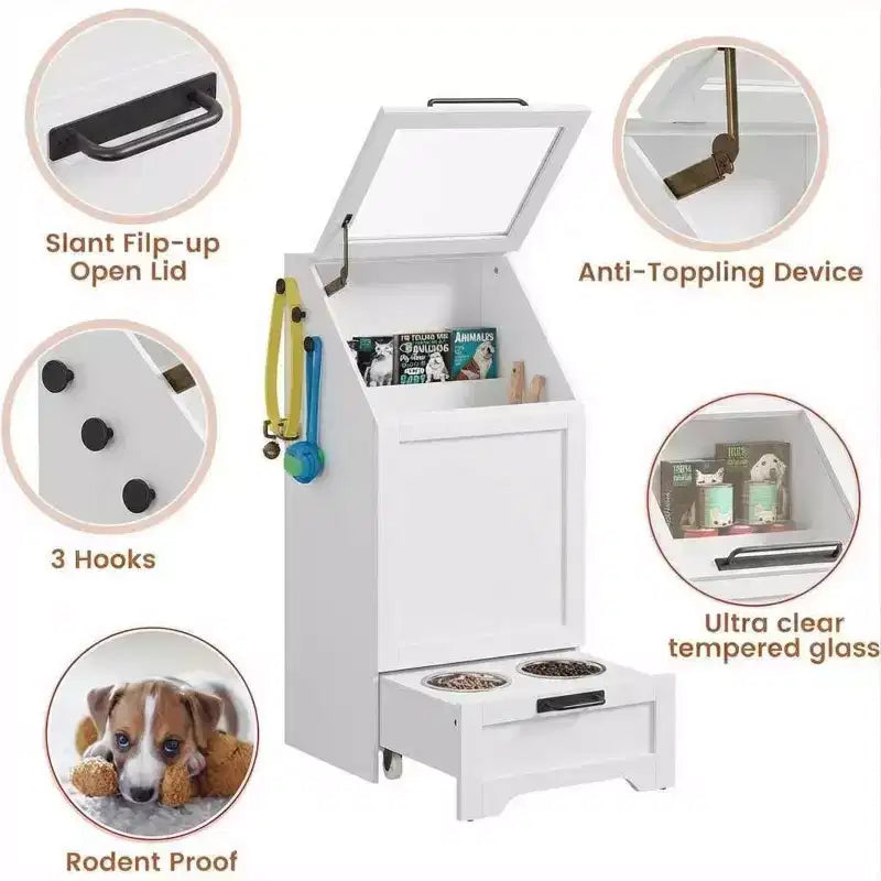 Station d'alimentation intégrée surélevée pour chien, distributeur de croquettes pliable pour chien, meuble d'alimentation moderne pour animaux de compagnie, pour cuisine, salle à manger