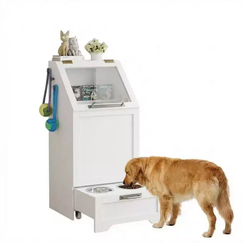 Station d'alimentation intégrée surélevée pour chien, distributeur de croquettes pliable pour chien, meuble d'alimentation moderne pour animaux de compagnie, pour cuisine, salle à manger