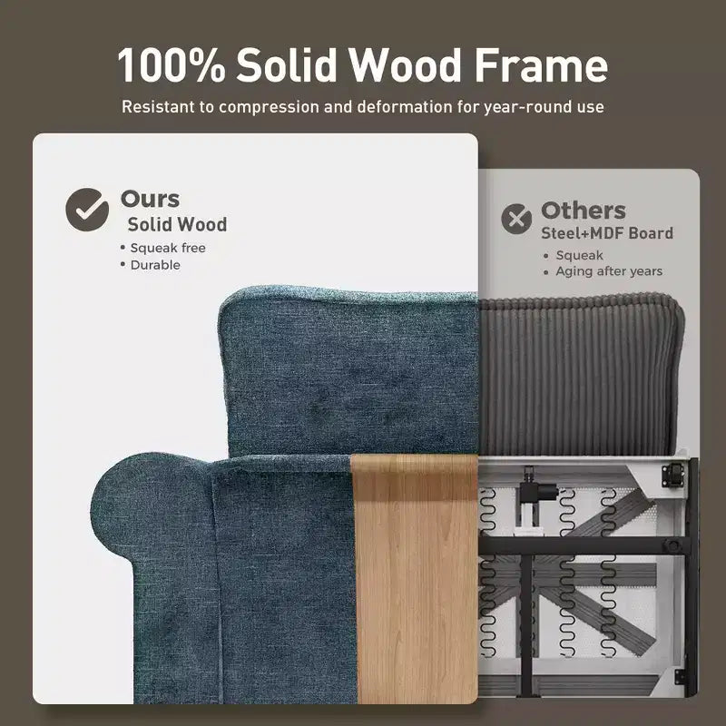 Canapé d'intérieur rembourré avec pouf, cadre en bois massif, assise à ressorts ensachés et coussins décoratifs