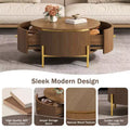 JVNOXK Modern Round Coffee Table with 2 Large Storage Drawers, 31.5 Accent Table for Living Room, Brown