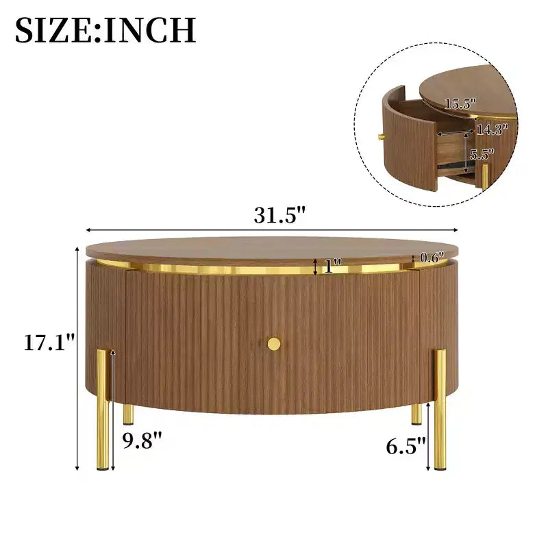 Table Basse Ronde Moderne avec 2 Grands Tiroirs de Rangement, Table d'Appoint de 80 cm pour Salon, Marron