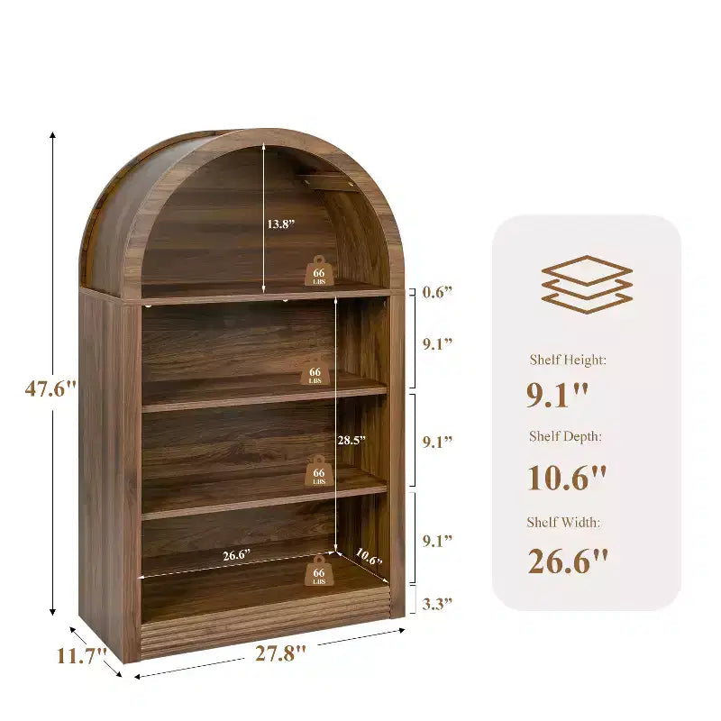 Étagère Haute à 4 Niveaux, Bibliothèque Ouverte en Bois de 121 cm