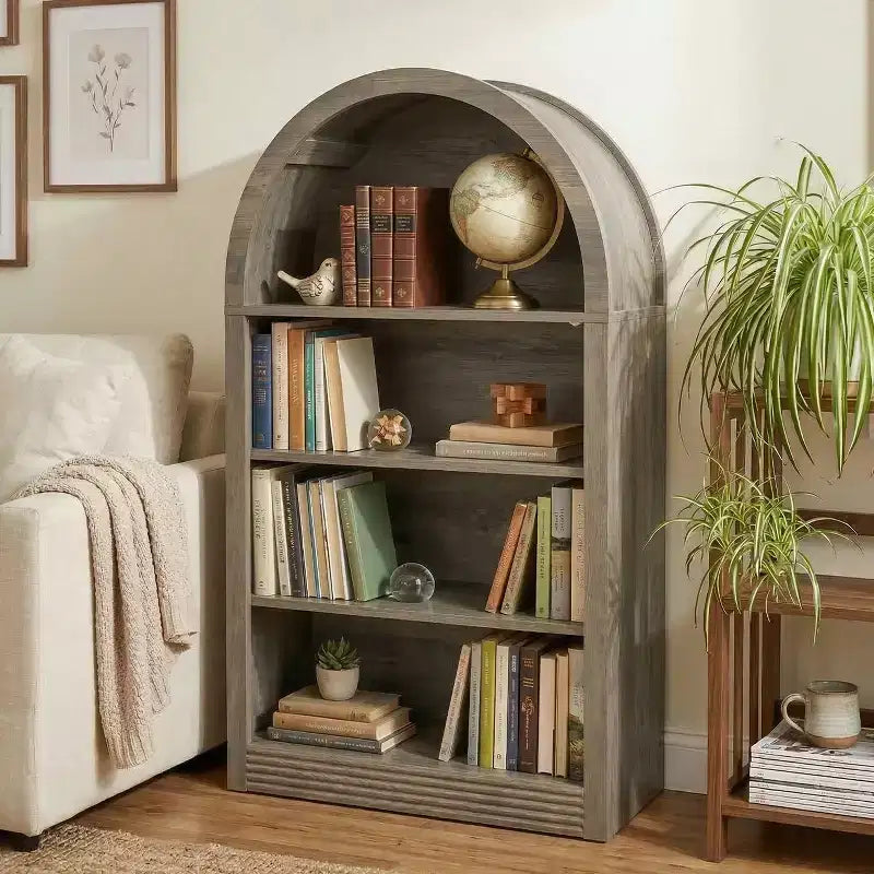 Étagère Haute à 4 Niveaux, Bibliothèque Ouverte en Bois de 121 cm