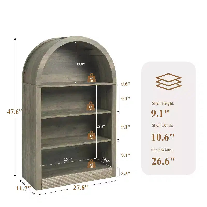 Étagère Haute à 4 Niveaux, Bibliothèque Ouverte en Bois de 121 cm