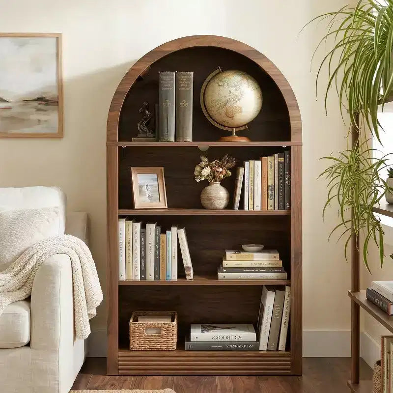 Étagère Haute à 4 Niveaux, Bibliothèque Ouverte en Bois de 121 cm