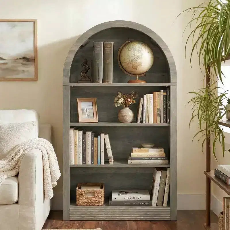 Étagère Haute à 4 Niveaux, Bibliothèque Ouverte en Bois de 121 cm