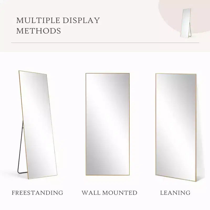 Miroir pleine longueur 16x59, verre HD incassable cadre métallique, sur pied/mural pour chambre, dressing, entrée