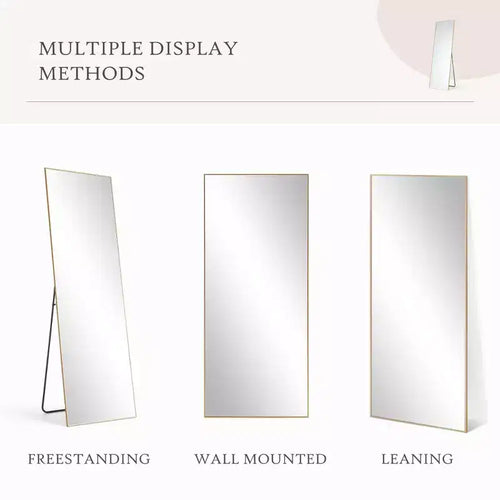 Miroir pleine longueur 16x59, verre HD incassable cadre métallique, sur pied/mural pour chambre, dressing, entrée