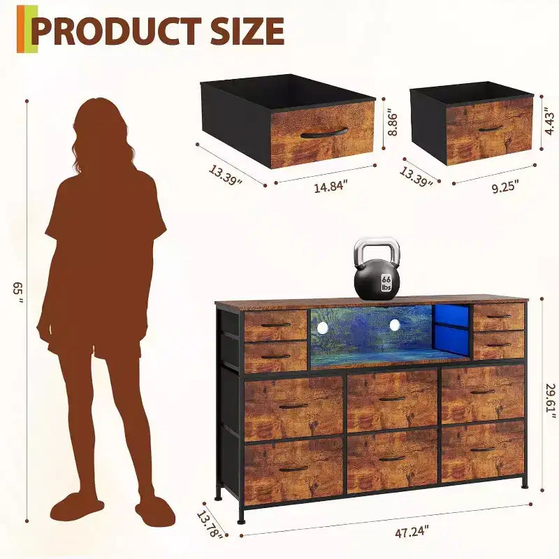 Commode en tissu à 10 tiroirs, étagères ouvertes, meuble de rangement moderne, pour chambre, salon, couloir
