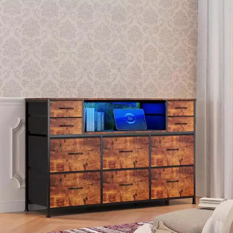 Commode en tissu à 10 tiroirs, étagères ouvertes, meuble de rangement moderne, pour chambre, salon, couloir