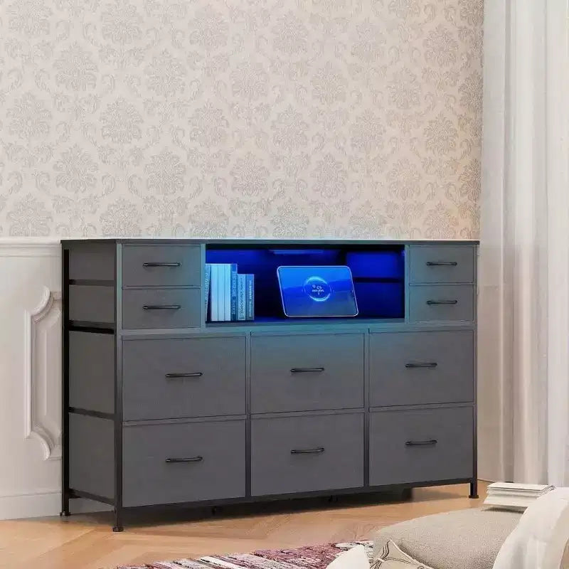 Commode en tissu à 10 tiroirs, étagères ouvertes, meuble de rangement moderne, pour chambre, salon, couloir