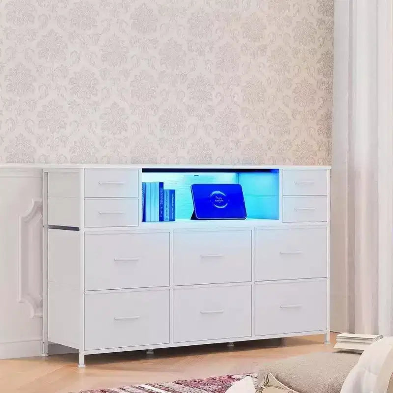 Commode en tissu à 10 tiroirs, étagères ouvertes, meuble de rangement moderne, pour chambre, salon, couloir