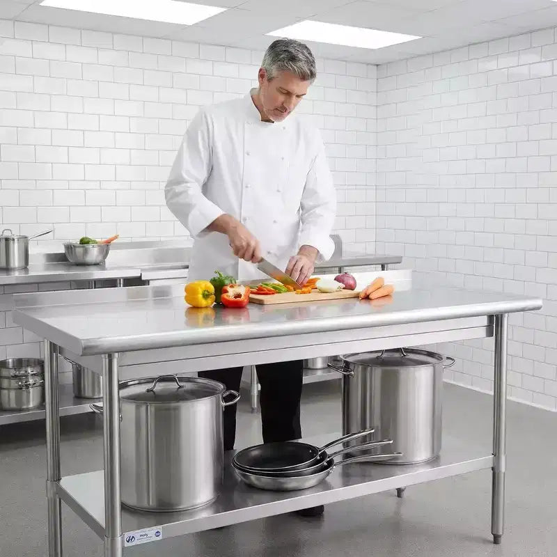 Table de travail robuste en acier inoxydable 60x30 avec étagère réglable, certifiée NSF, capacité de 236 kg, surface facile à nettoyer pour les cuisines commerciales et domestiques