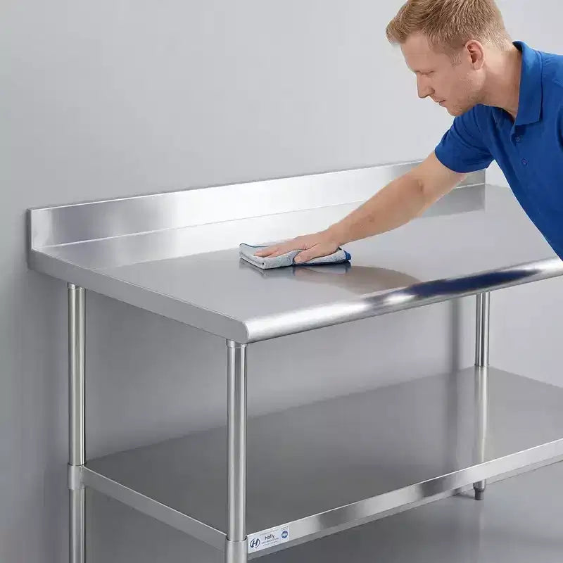 Table de travail robuste en acier inoxydable 60x30 avec étagère réglable, certifiée NSF, capacité de 236 kg, surface facile à nettoyer pour les cuisines commerciales et domestiques