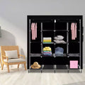 Karl Home 12-Cube Portable Closet Wardrobe with 2 Hanging Rods & 4 Side Pockets, 4-Tier Non-Woven Fabric Storage Organizer Black