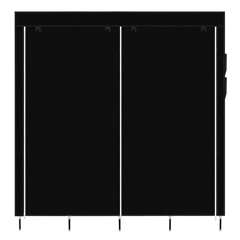 Armoire penderie portable 12 cubes avec 2 tringles de suspension et 4 poches latérales, organisateur de rangement 4 niveaux en tissu non tissé noir