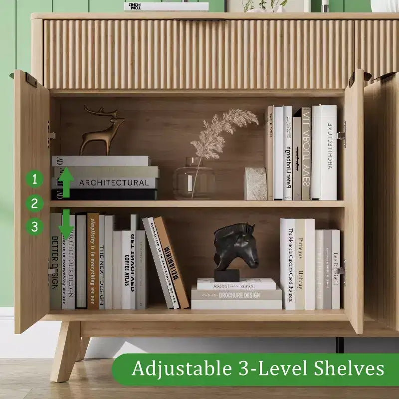 Bahut, 2 tiroirs, 4 portes, étagères réglables, rangement, pour la maison, le salon