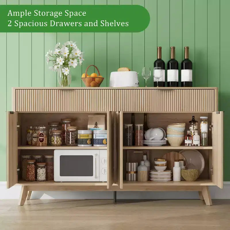 Bahut, 2 tiroirs, 4 portes, étagères réglables, rangement, pour la maison, le salon