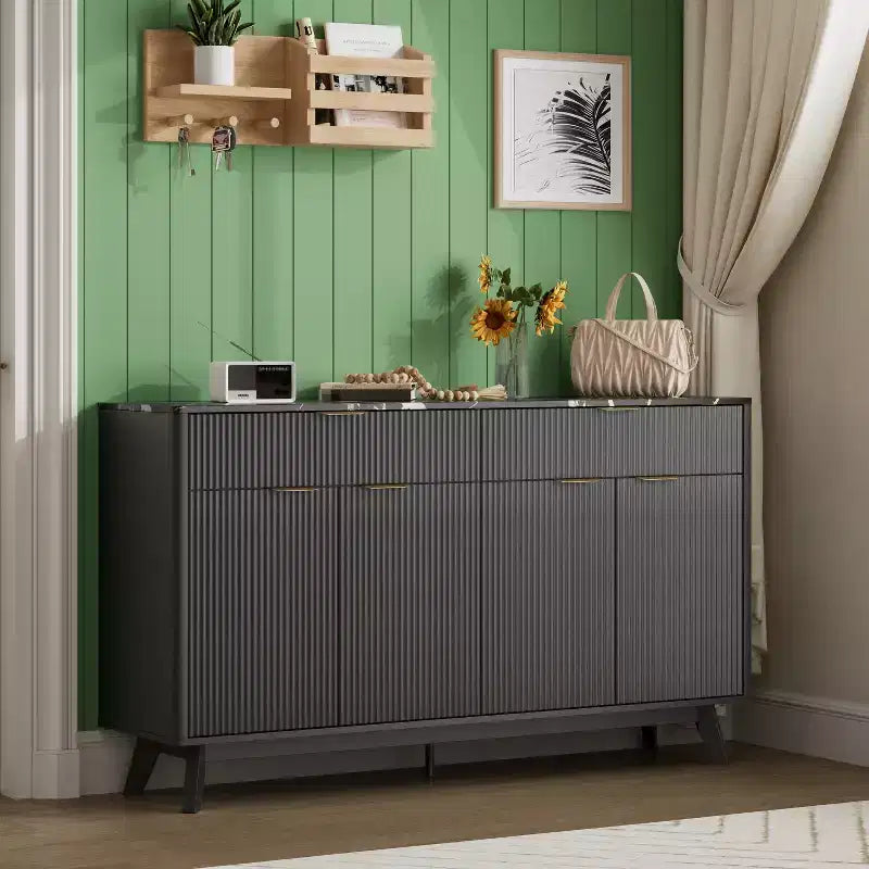 Bahut, 2 tiroirs, 4 portes, étagères réglables, rangement, pour la maison, le salon