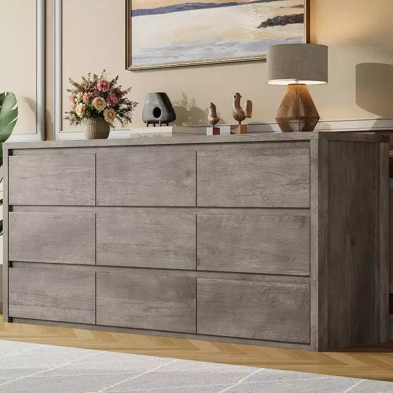 9-Drawer Wooden Dresser for Bedroom, Wide Modern Chest of Drawers, Large Storage Organizer for Living Room, Hallway, or Entryway