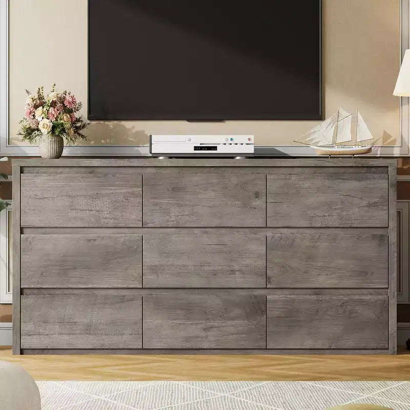 Commode en bois à 9 tiroirs pour chambre à coucher, grande commode moderne, grand meuble de rangement pour salon, couloir ou entrée.