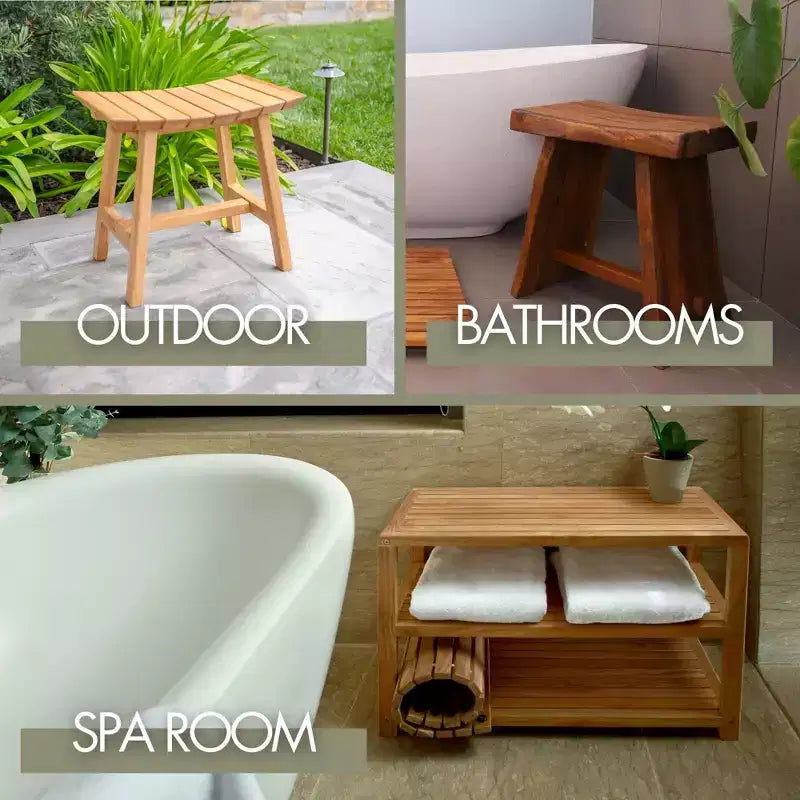 Tabouret torsadé de douche et de bain en teck nordique foncé - Marron foncé